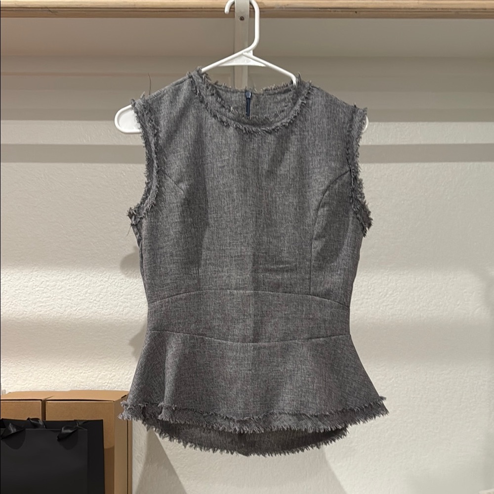 Gray Sleeveless Frayed Hem Top